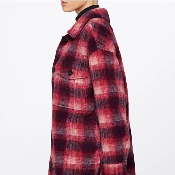 Sanctuary Plaid Town Jacket Woodland Plaid jacket coat burgundy size L New - Picture 14 of 15